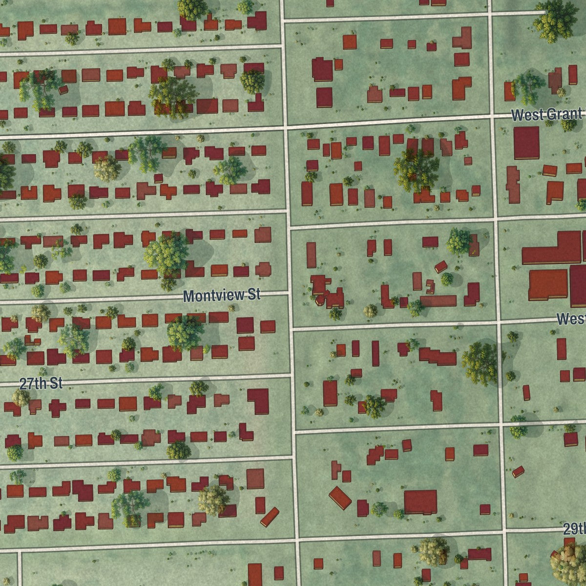Close-up of the map of Holden Heights, Florida print showing street and building detail