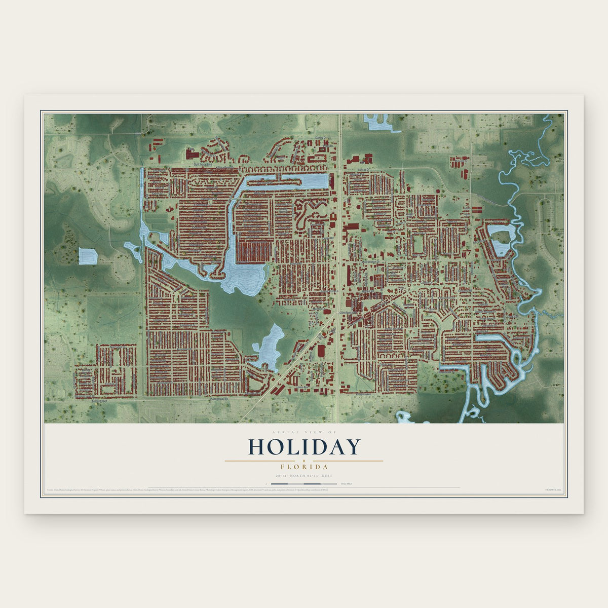 Holiday, Florida map print, the full design
