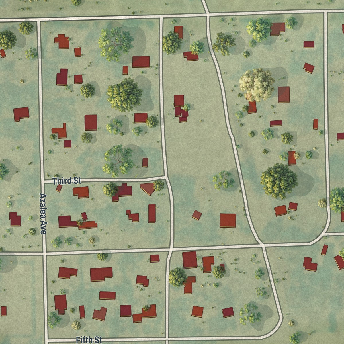 Close-up of the map of Homeland, Florida print showing street and building detail