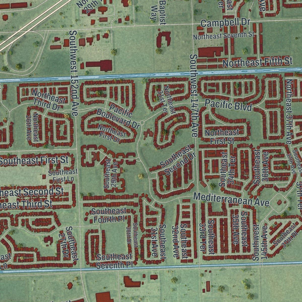 Close-up 2 of the Homestead, Florida map artwork