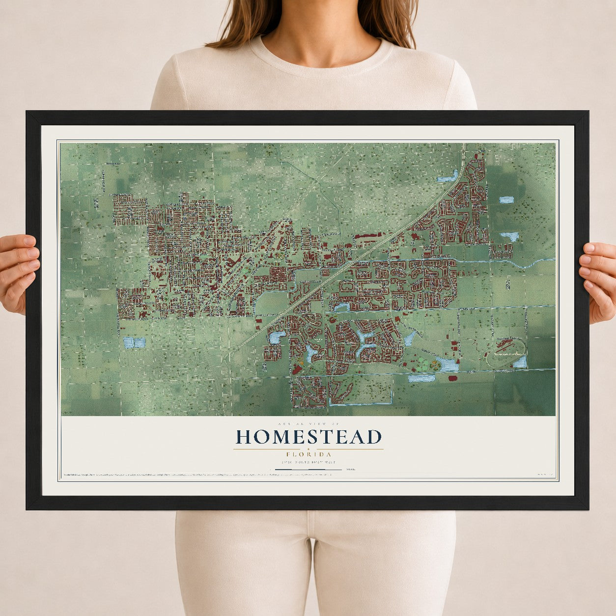 Homestead, Florida map print, 18" x 24" W/ Black Ayous Wood Frame mockup
