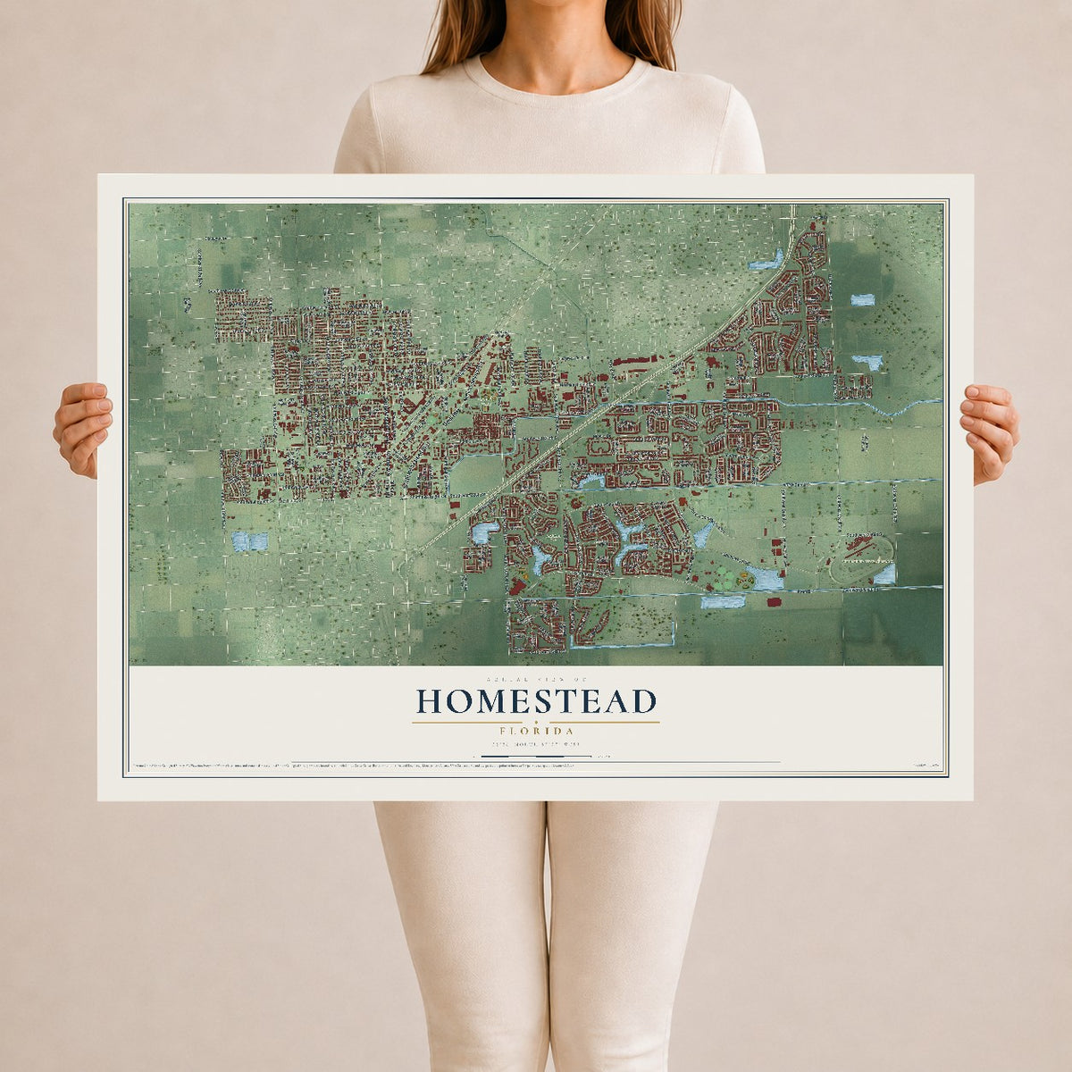 Homestead, Florida map print, 24" x 36" Archival Matte Print mockup