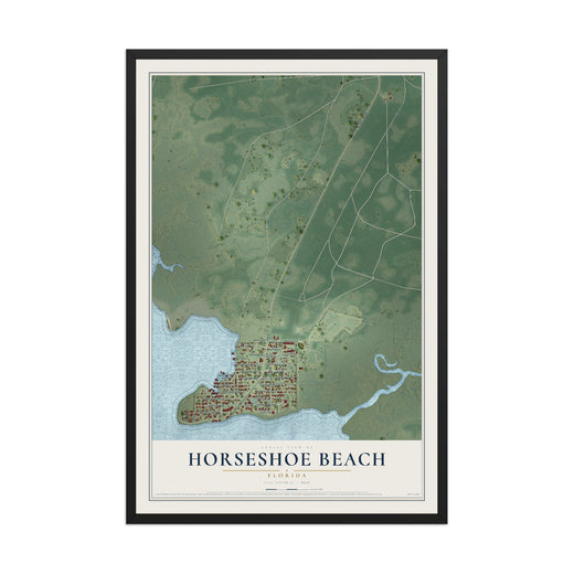 Map of Horseshoe Beach, Florida, 12 x 18 inch print in a black wood frame