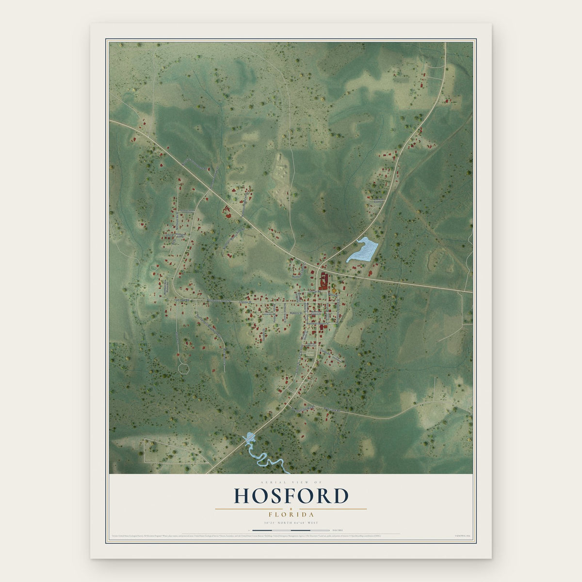 Hosford, Florida map print, the full design