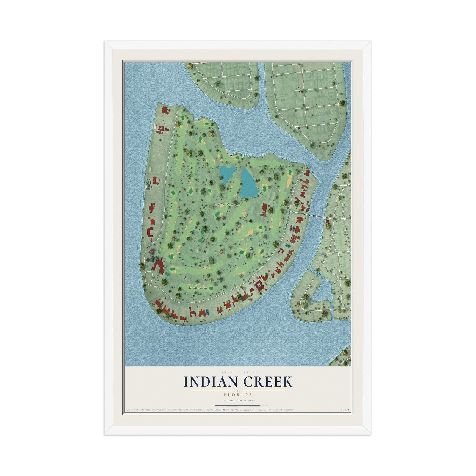 Indian Creek, Florida map print, 12" x 18" W/ White Ayous Wood Frame mockup