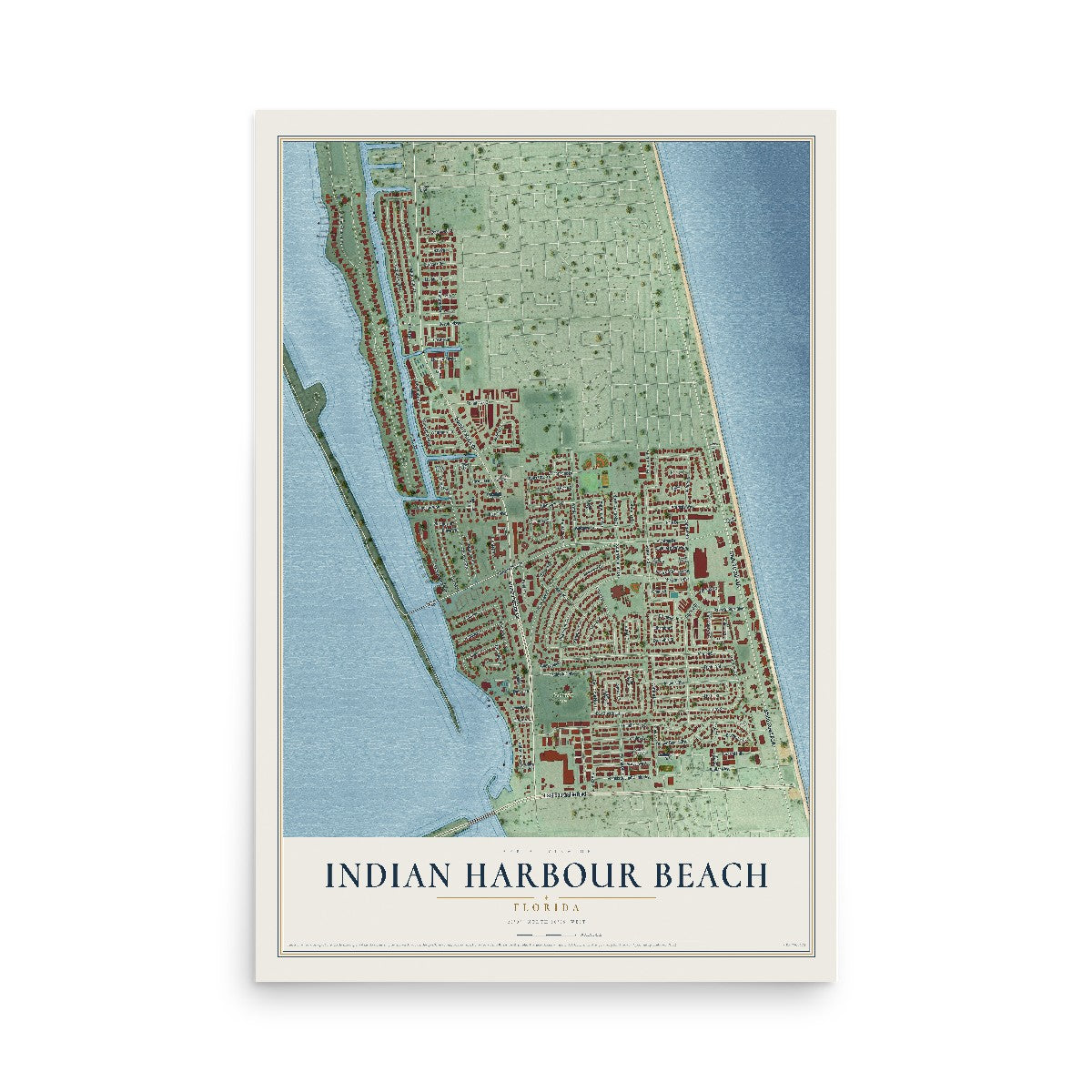 Indian Harbour Beach, Florida map print, 12" x 18" Archival Matte Print mockup