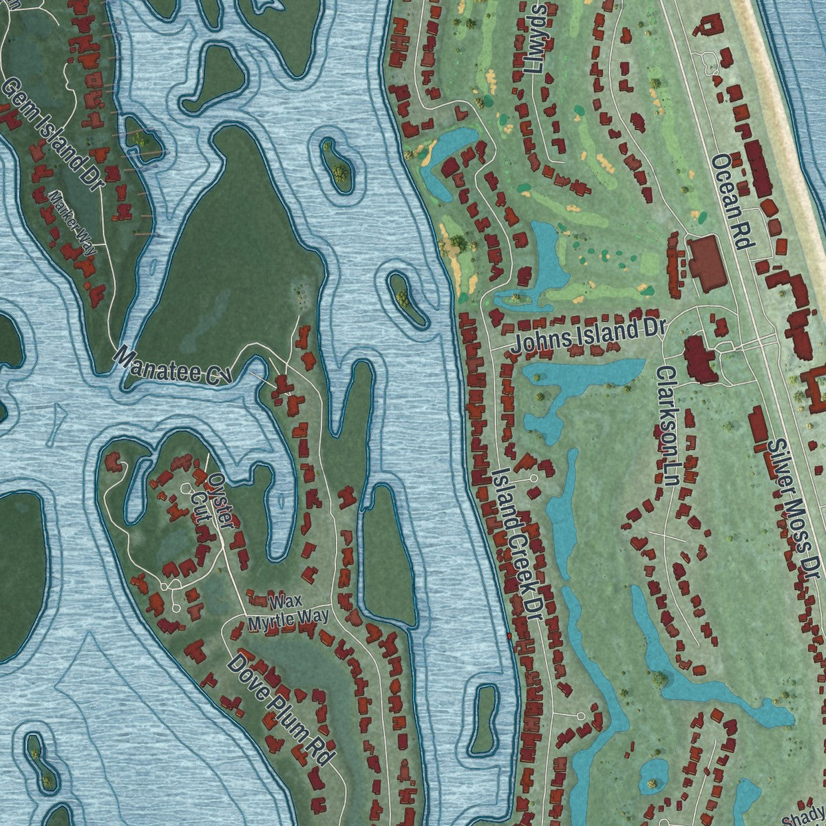 Close-up 1 of the Indian River Shores, Florida map artwork