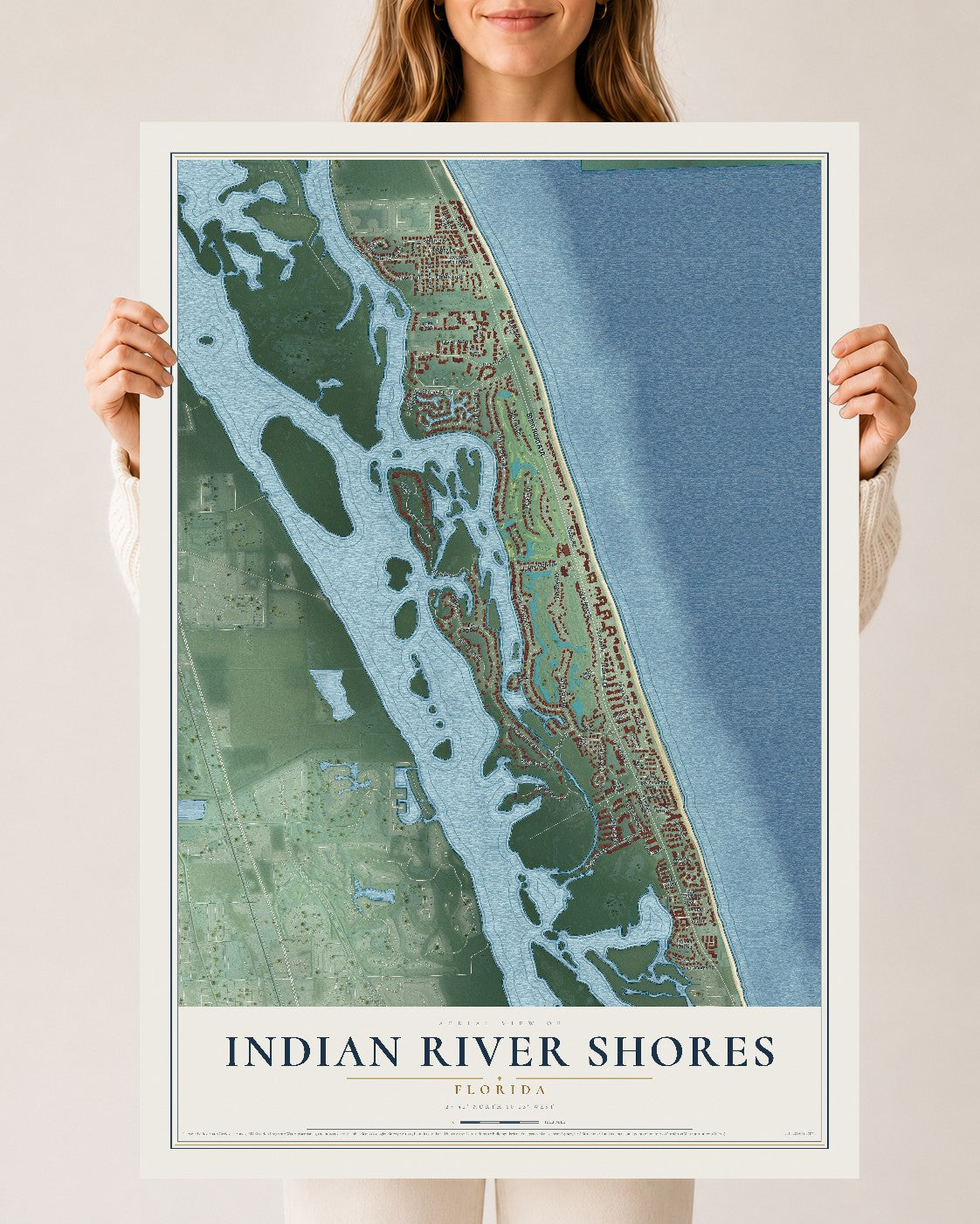 Indian River Shores, Florida map print, 24" x 36" Archival Matte Print mockup