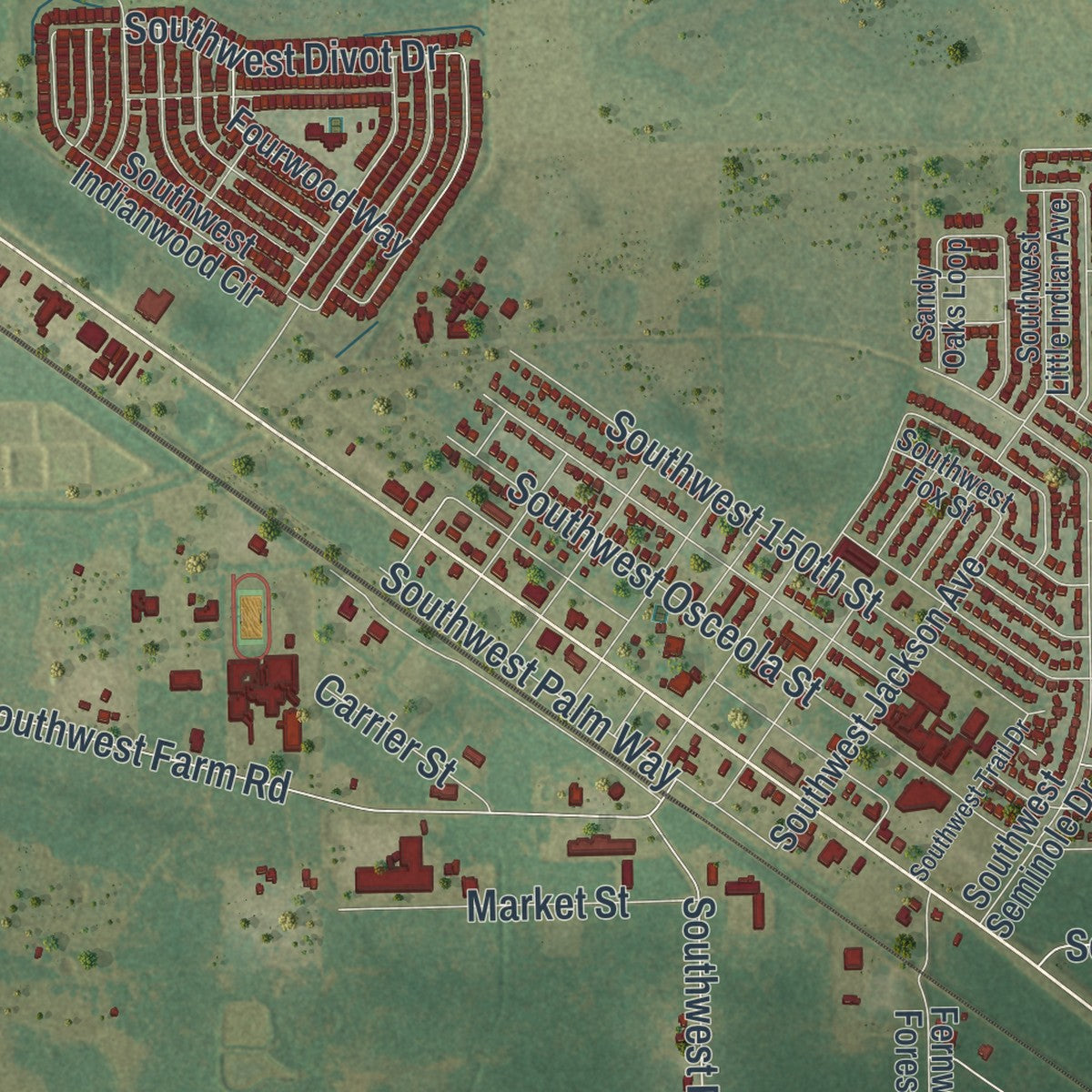 Close-up 1 of the Indiantown, Florida map artwork