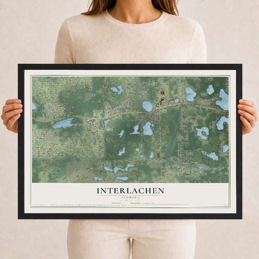 Map of Interlachen, Florida, 12 x 18 inch print in a black wood frame
