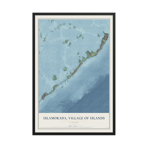 Map of Islamorada, Village of Islands, Florida, 12 x 18 inch print in a black wood frame