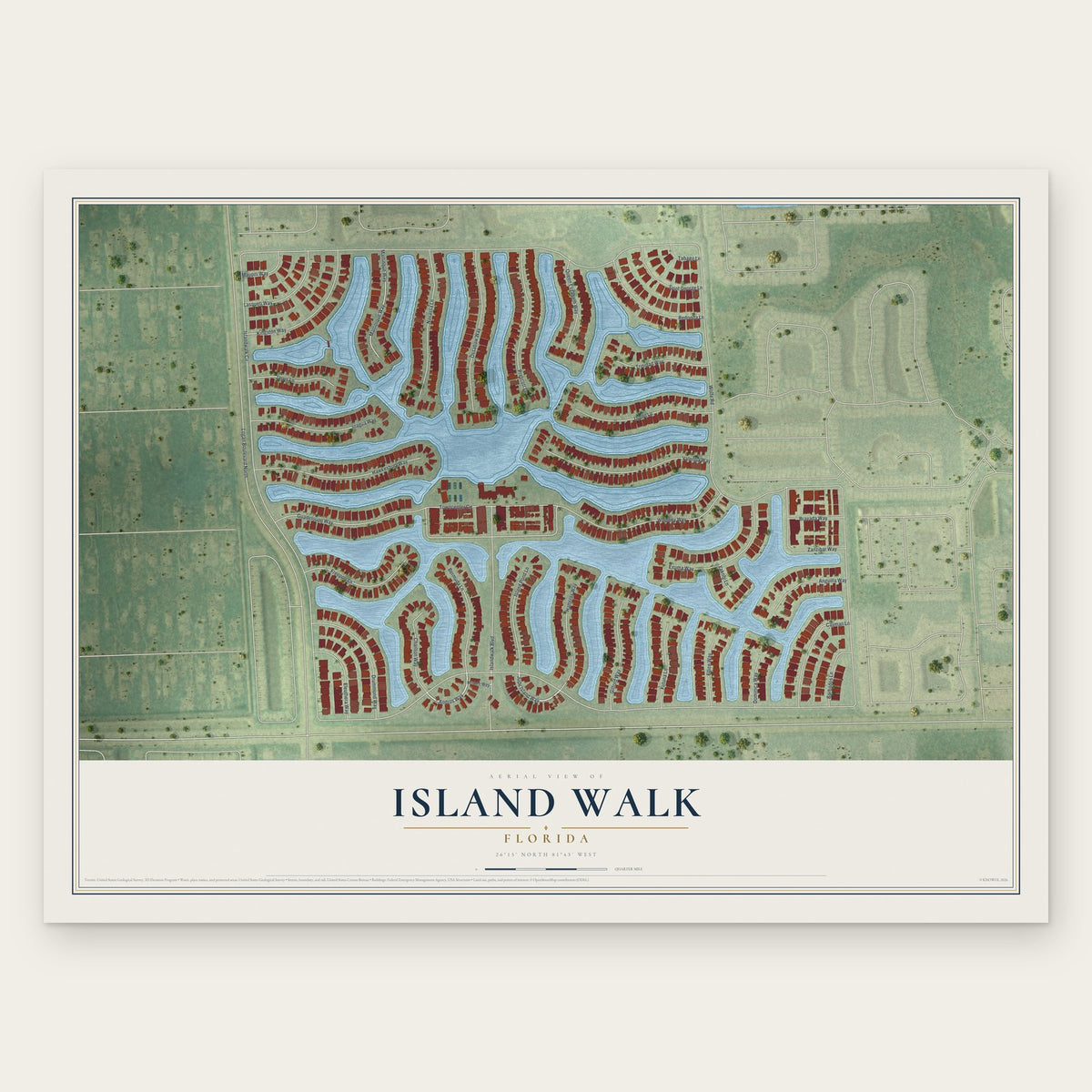 Island Walk, Florida map print, the full design