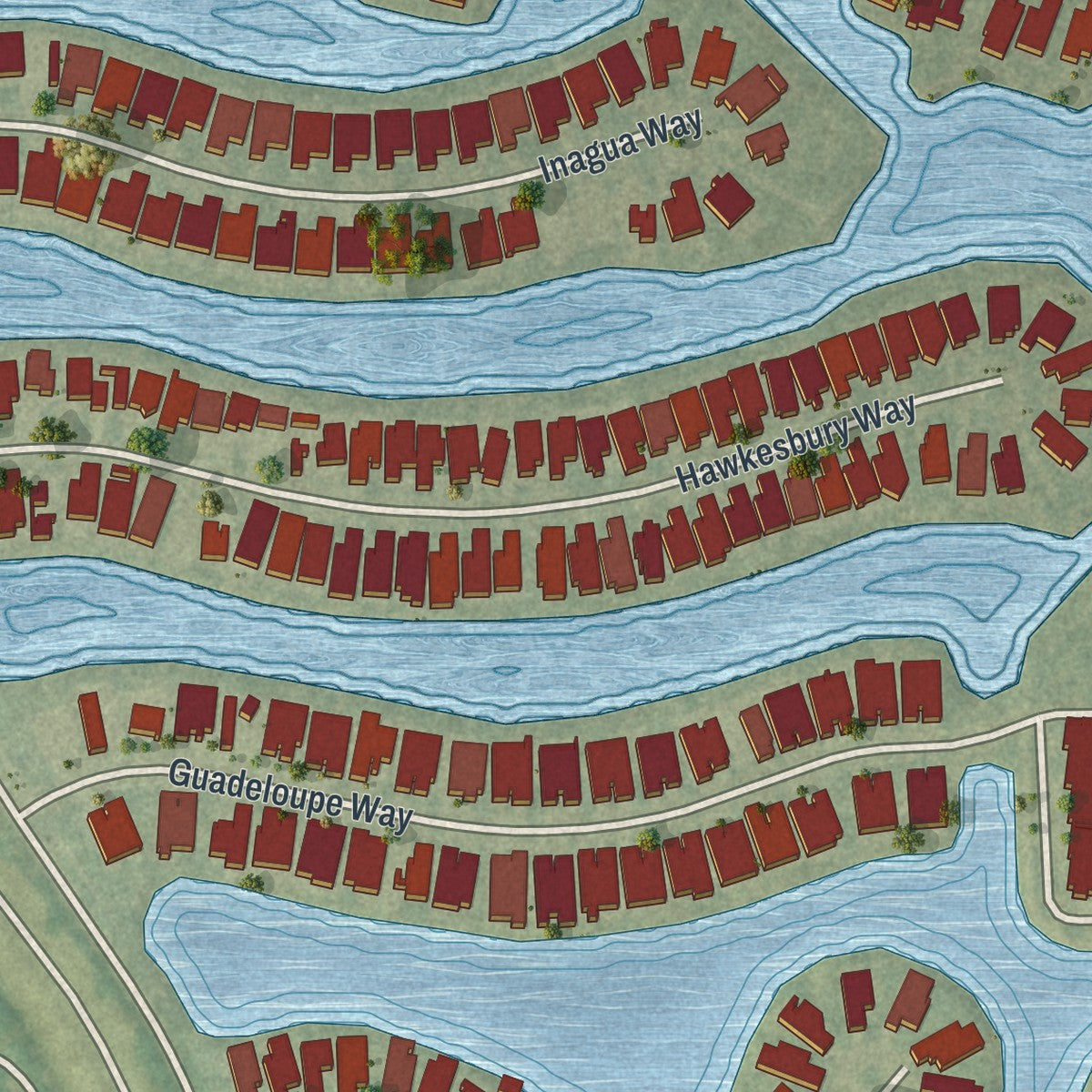 Close-up of the map of Island Walk, Florida print showing street and building detail