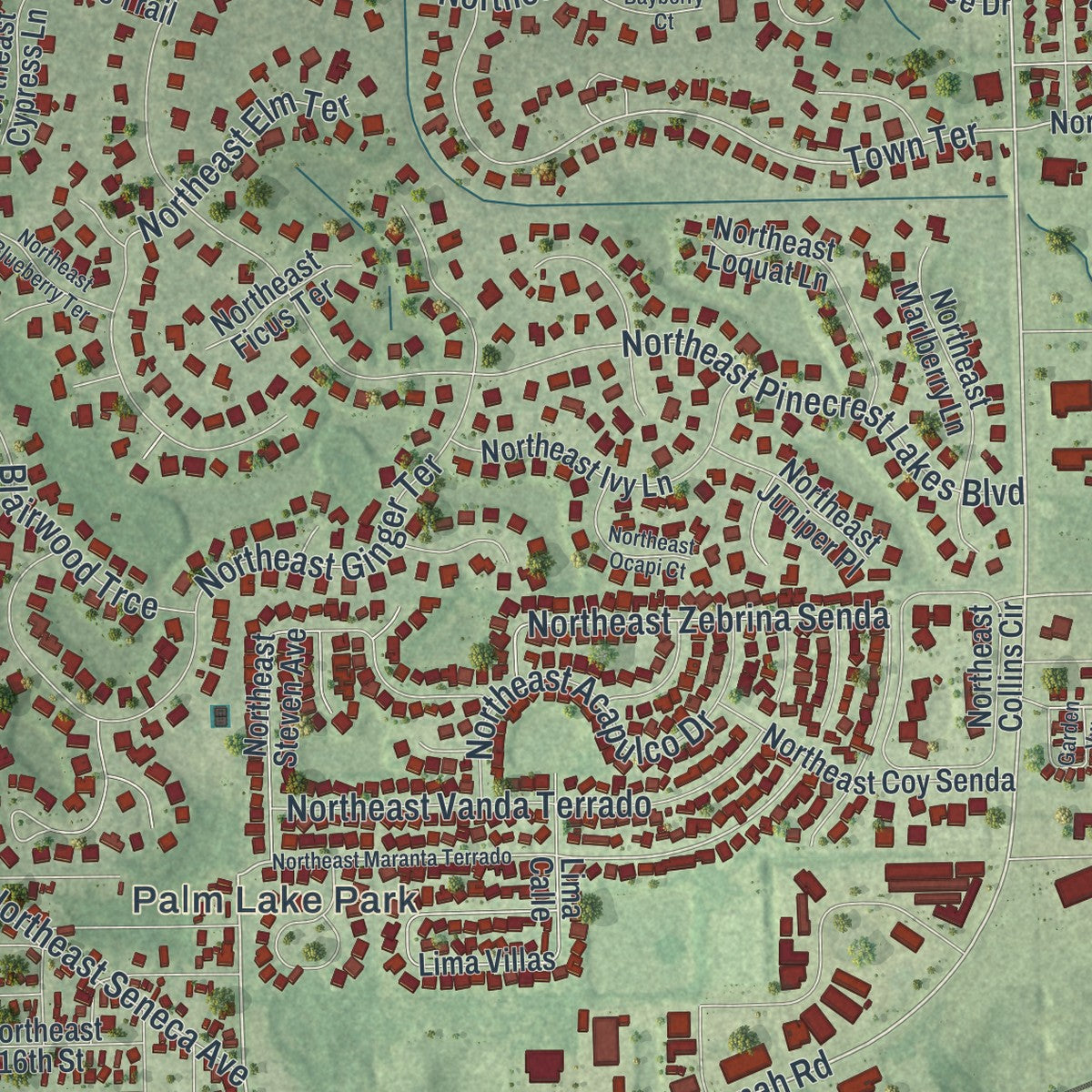 Close-up 2 of the Jensen Beach, Florida map artwork