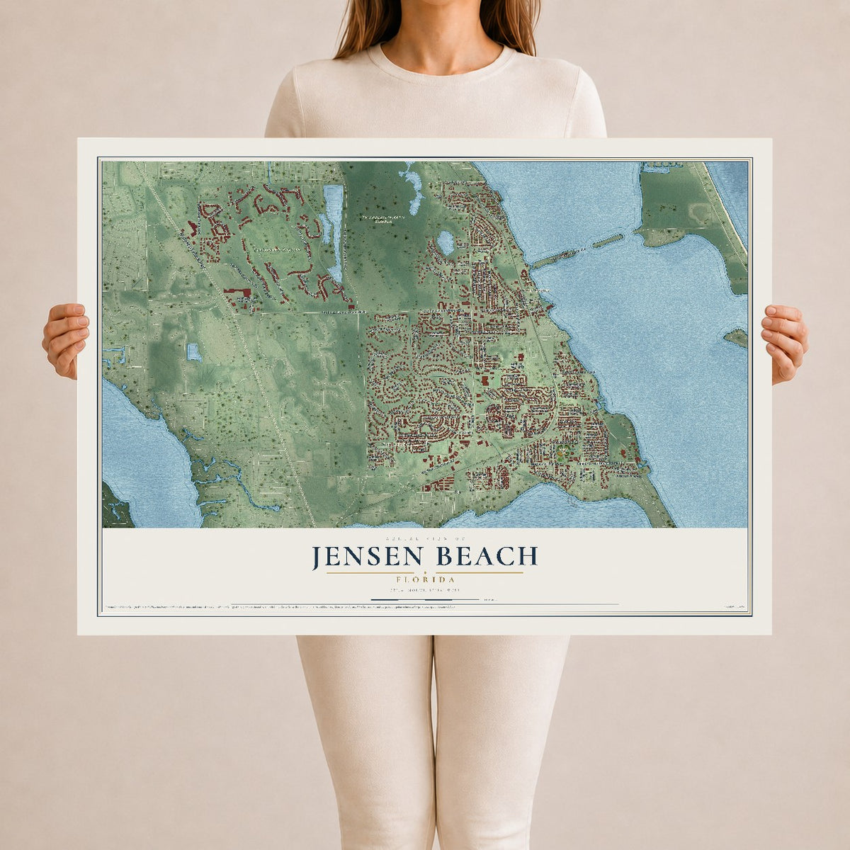 Jensen Beach, Florida map print, 24" x 36" Archival Matte Print mockup