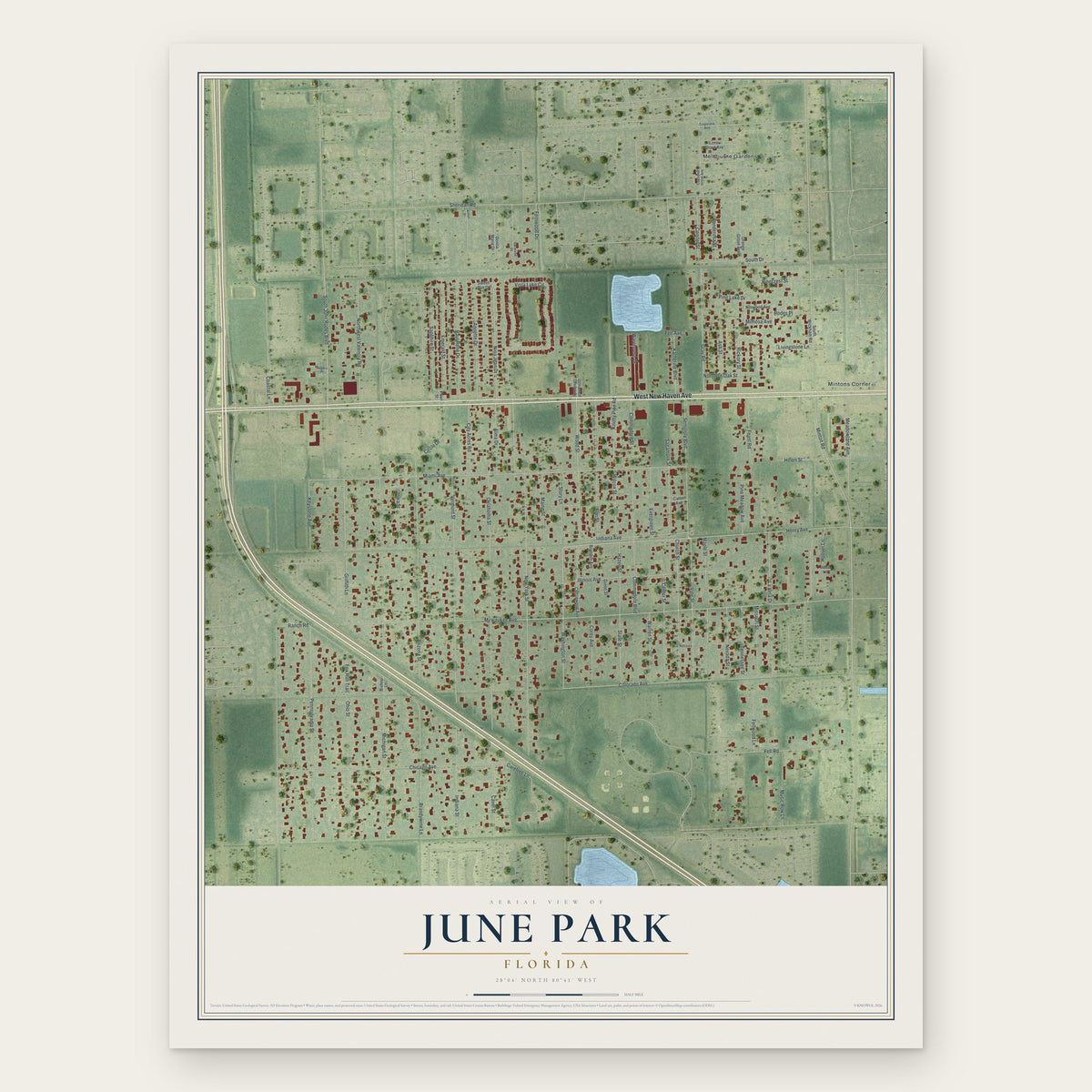 June Park, Florida map print, the full design