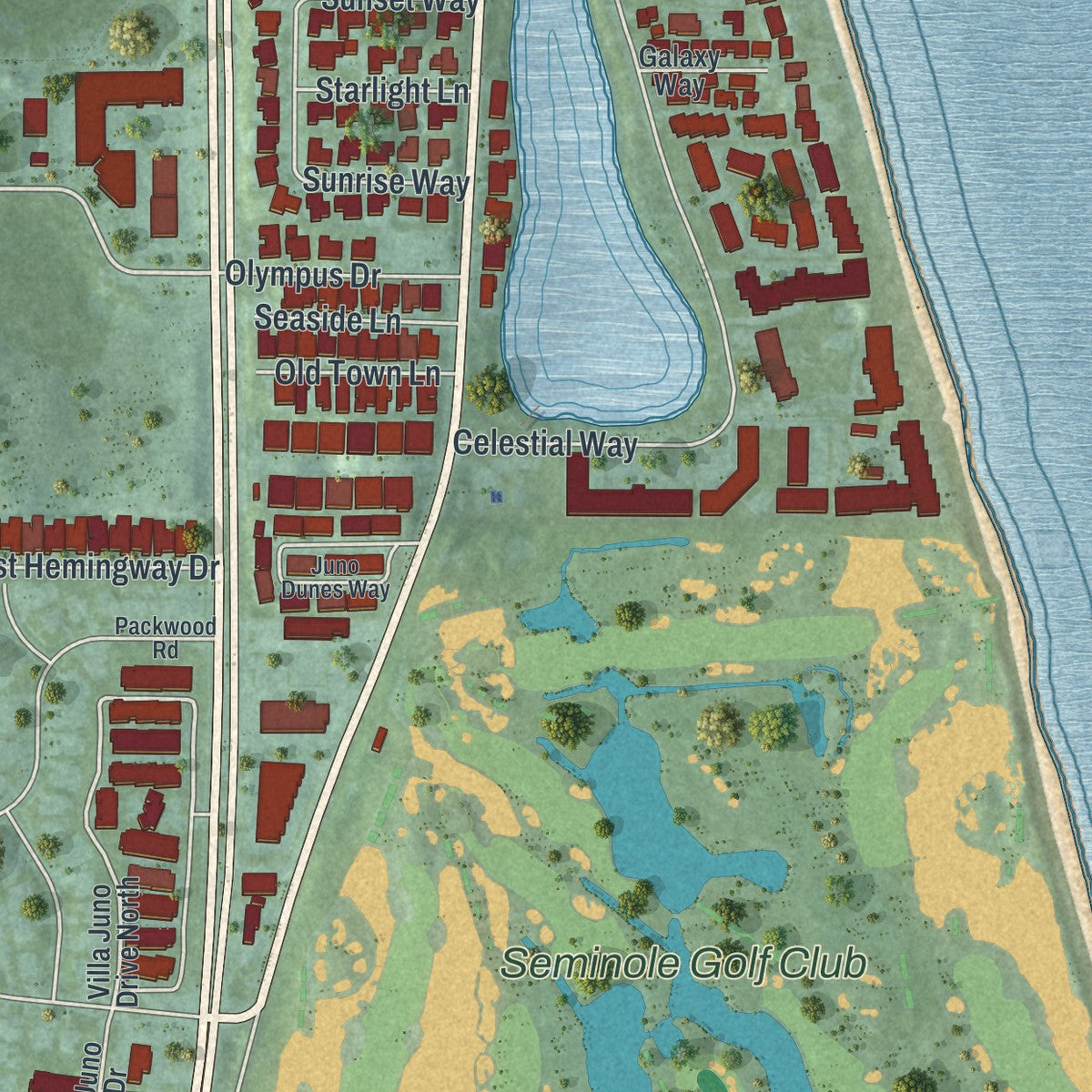 Close-up 1 of the Juno Beach, Florida map artwork