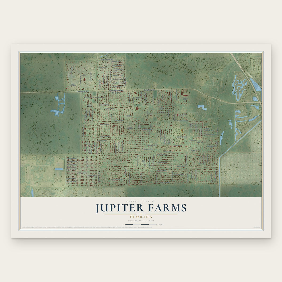 Jupiter Farms, Florida map print, the full design