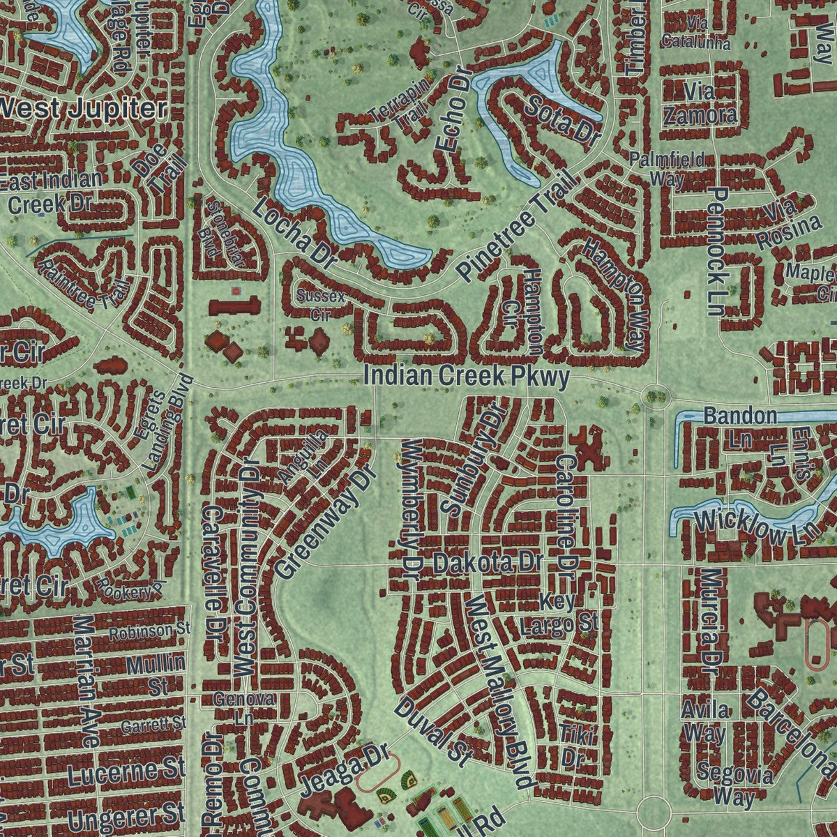 Close-up 1 of the Jupiter, Florida map artwork
