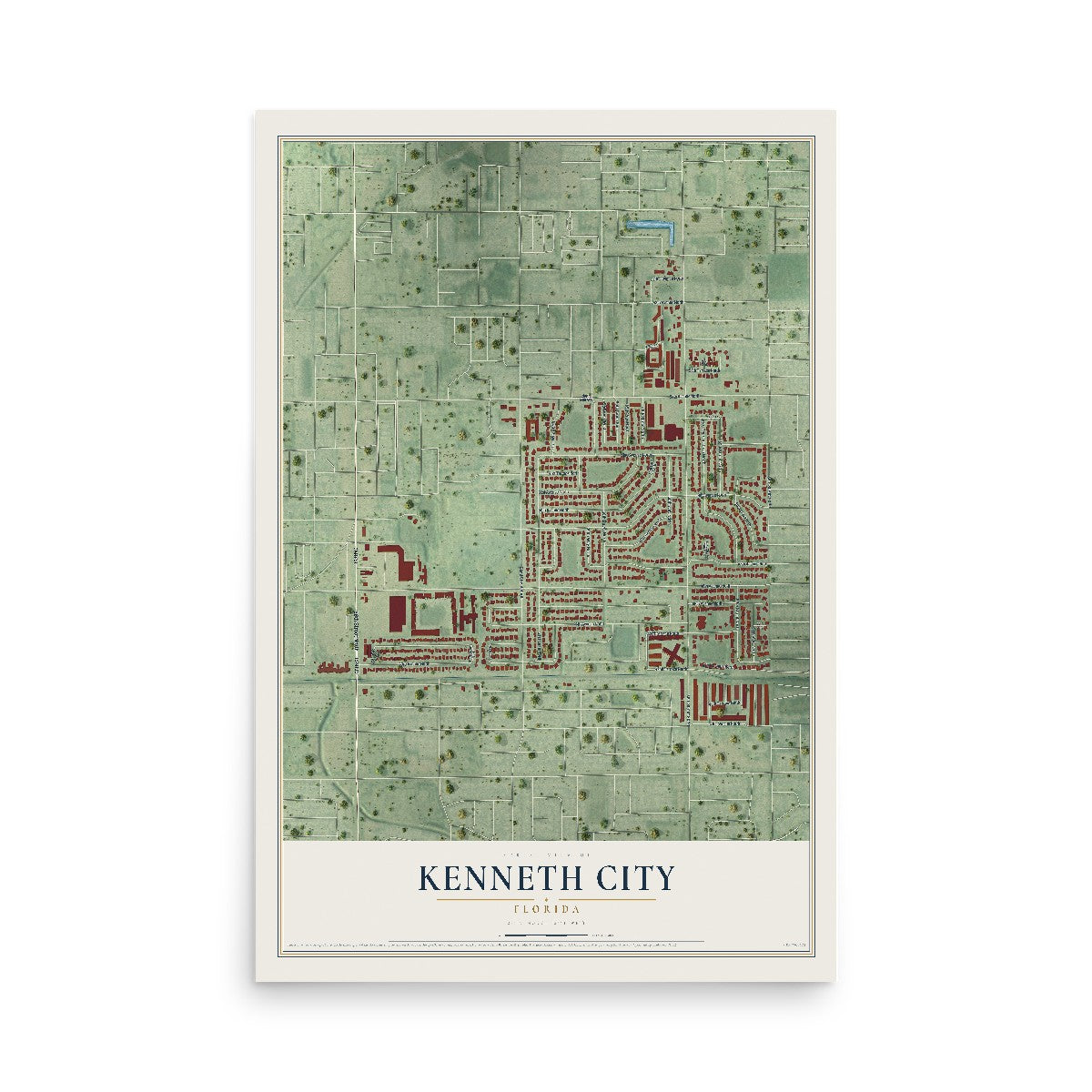 Kenneth City, Florida map print, 12" x 18" Archival Matte Print mockup