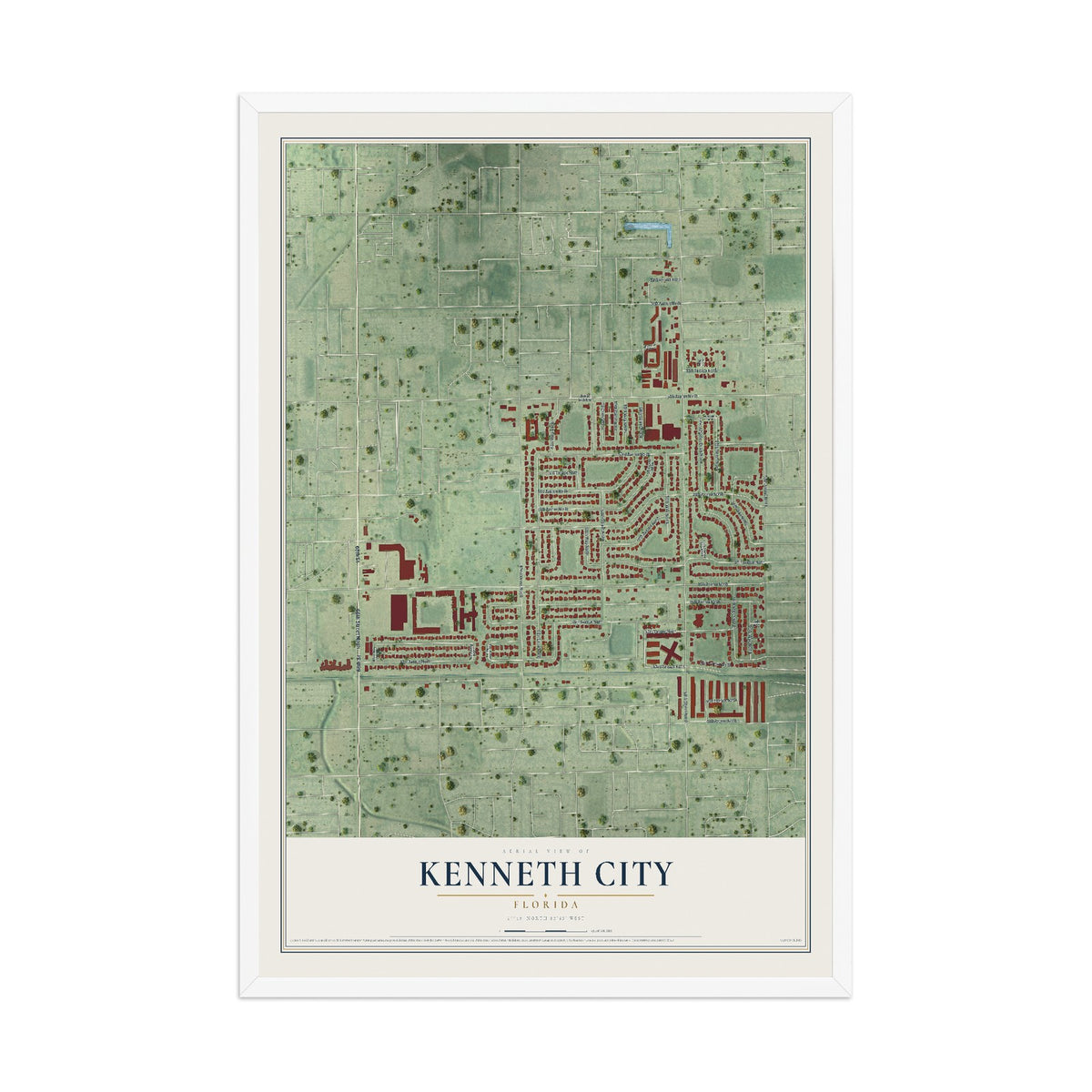 Kenneth City, Florida map print, 12" x 18" W/ White Ayous Wood Frame mockup