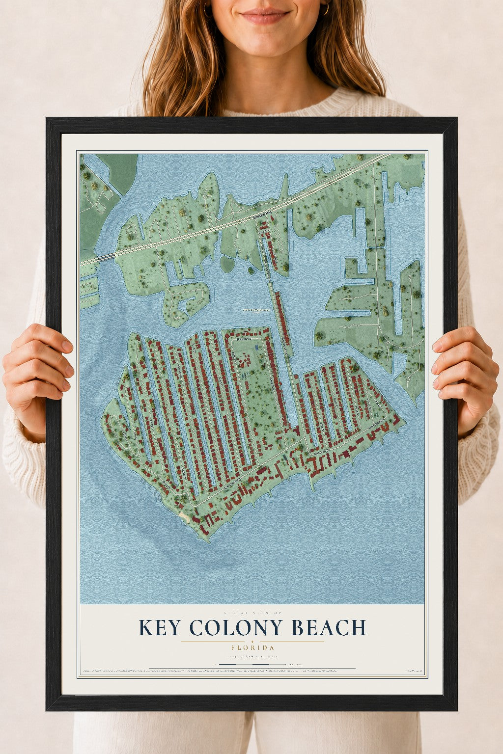 Key Colony Beach, Florida map print, 18" x 24" W/ Black Ayous Wood Frame mockup