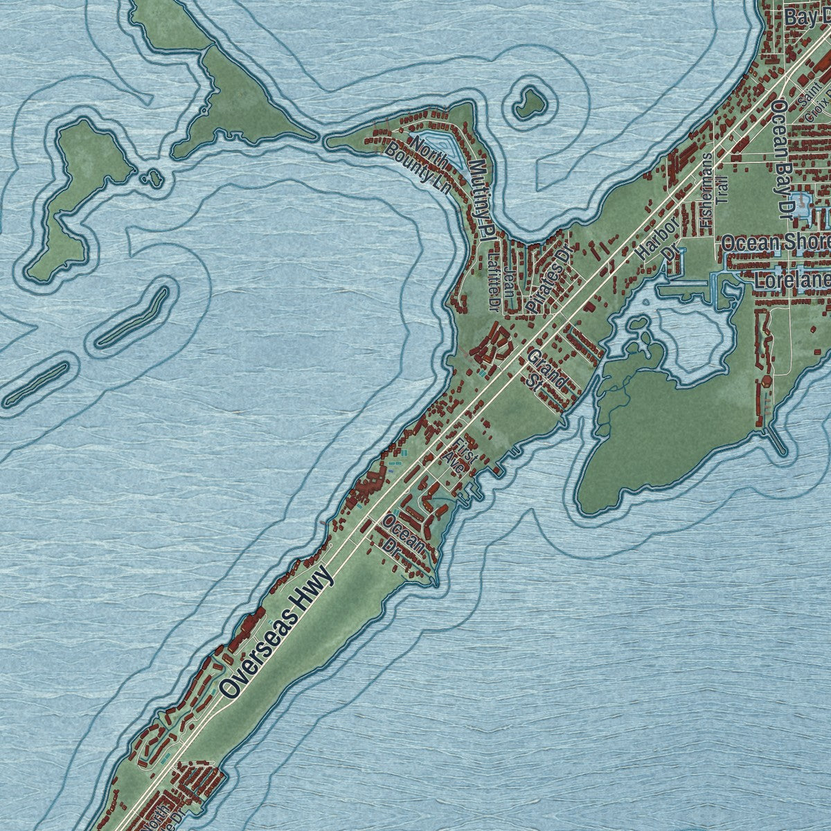 Close-up 1 of the Key Largo, Florida map artwork