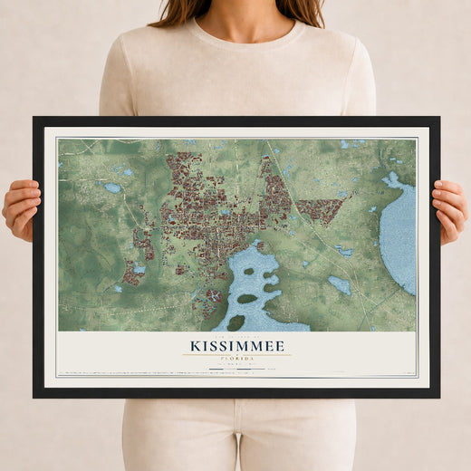 Map of Kissimmee, Florida, 12 x 18 inch print in a black wood frame