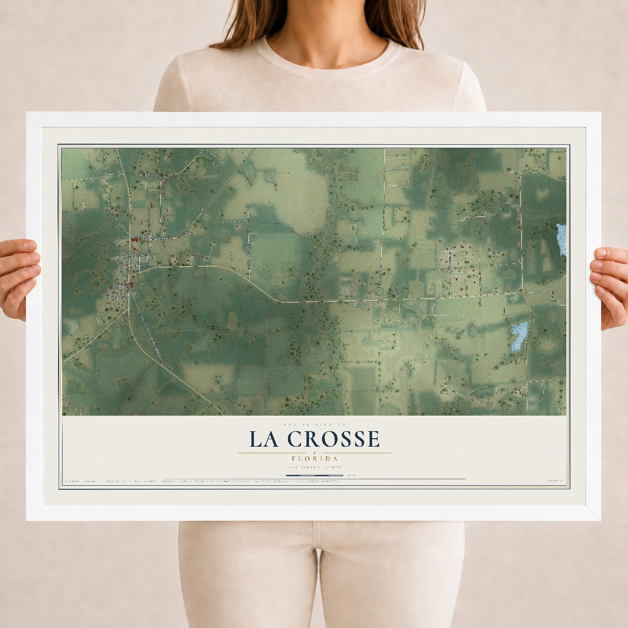 La Crosse, Florida map print, 18" x 24" W/ White Ayous Wood Frame mockup