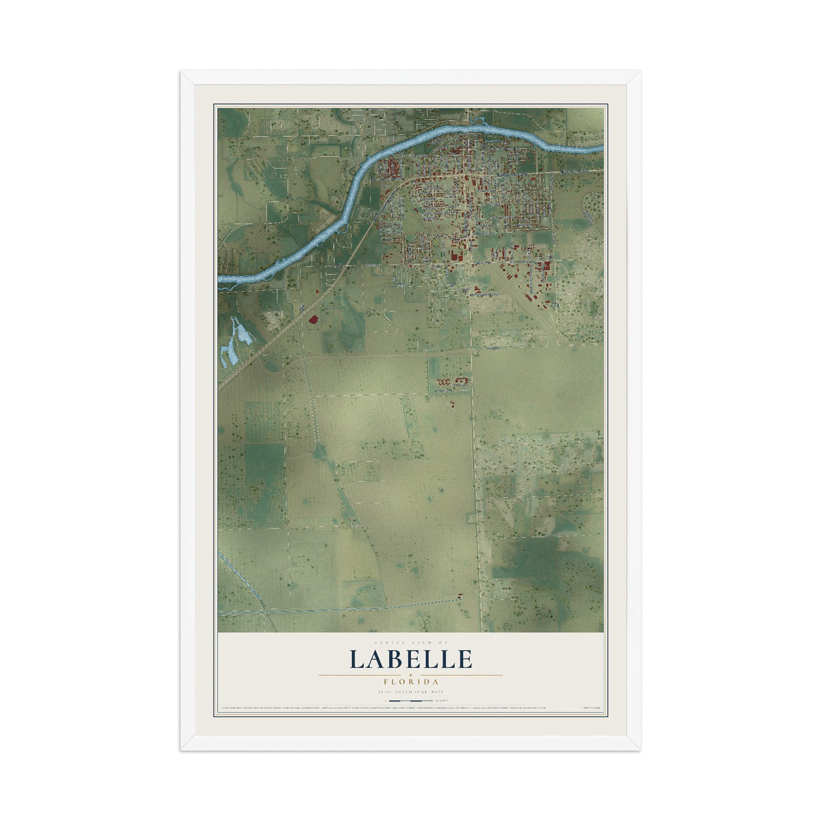 LaBelle, Florida map print, 12" x 18" W/ White Ayous Wood Frame mockup