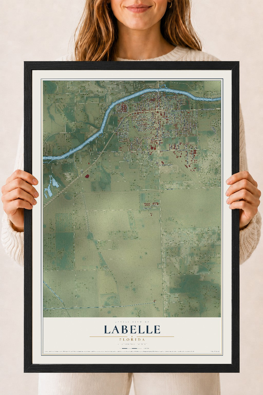 LaBelle, Florida map print, 18" x 24" W/ Black Ayous Wood Frame mockup