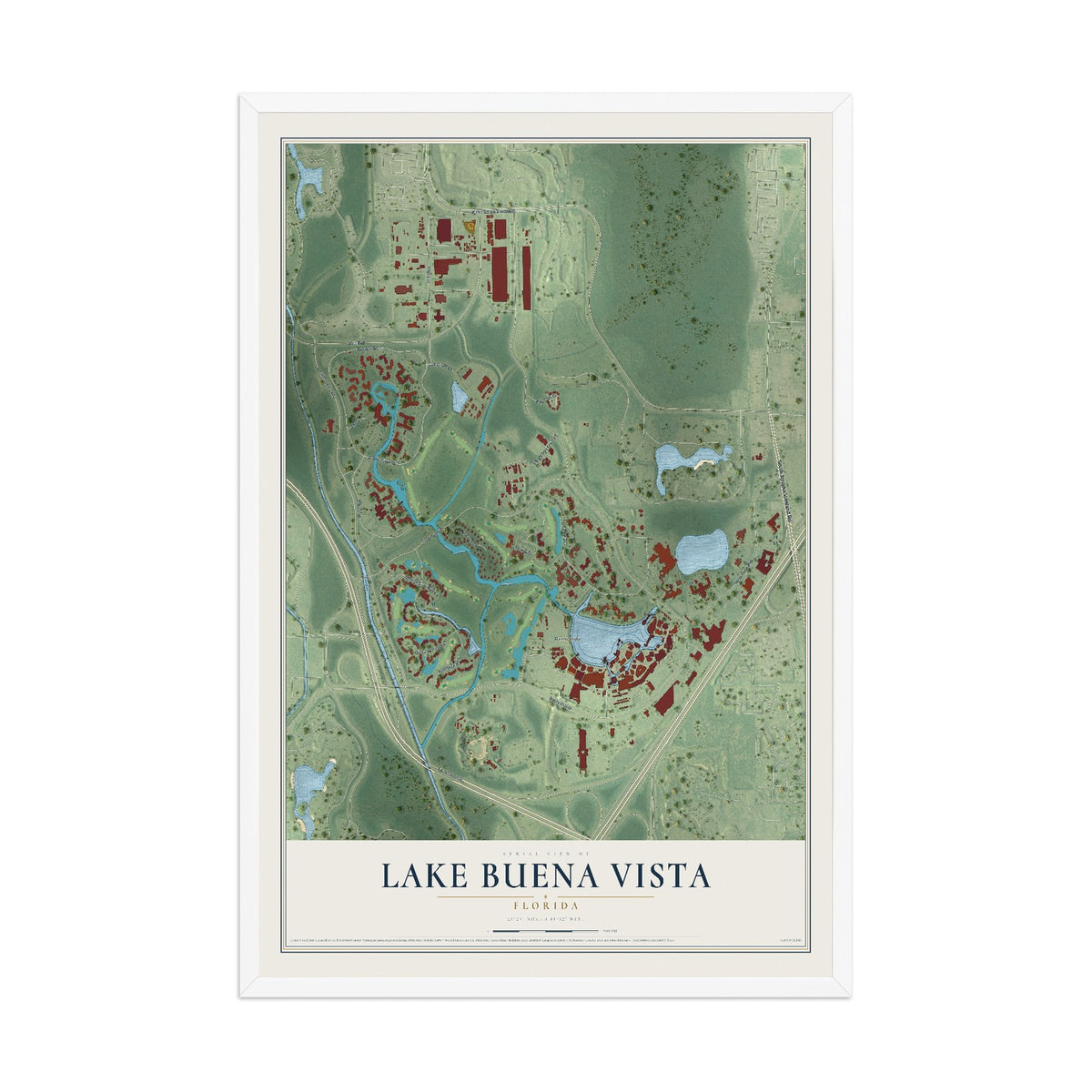 Lake Buena Vista, Florida map print, 12" x 18" W/ White Ayous Wood Frame mockup