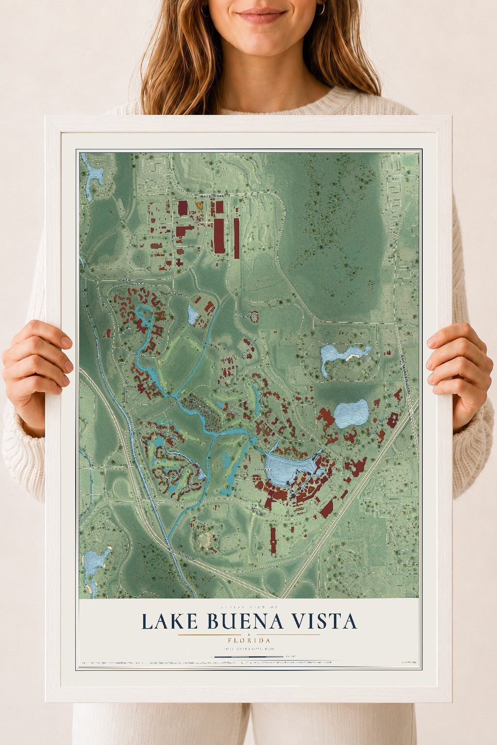 Lake Buena Vista, Florida map print, 18" x 24" W/ White Ayous Wood Frame mockup