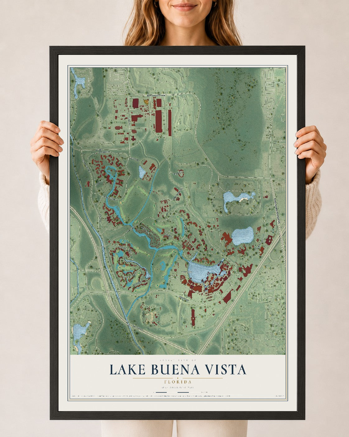 Lake Buena Vista, Florida map print, 24" x 36" W/ Black Ayous Wood Frame mockup