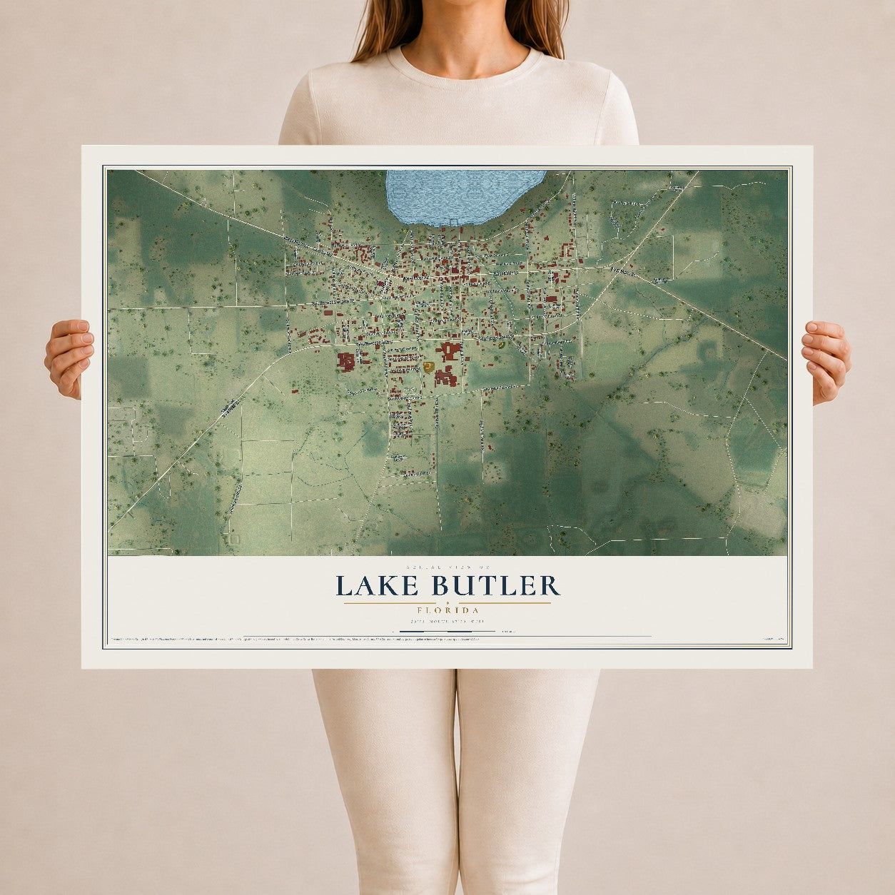 Lake Butler, Florida map print, 24" x 36" Archival Matte Print mockup