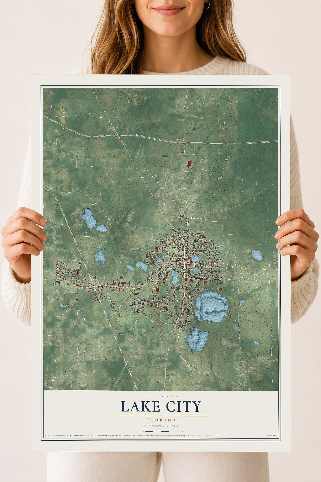 Lake City, Florida map print, 18" x 24" Archival Matte Print mockup