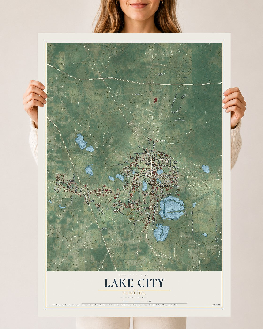 Lake City, Florida map print, 24" x 36" Archival Matte Print mockup