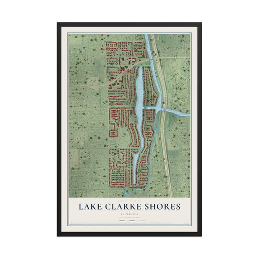 Map of Lake Clarke Shores, Florida, 12 x 18 inch print in a black wood frame