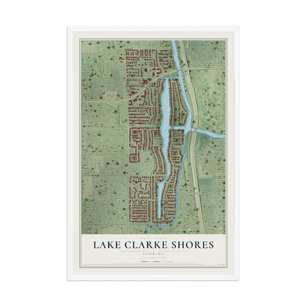 Lake Clarke Shores, Florida map print, 12" x 18" W/ White Ayous Wood Frame mockup