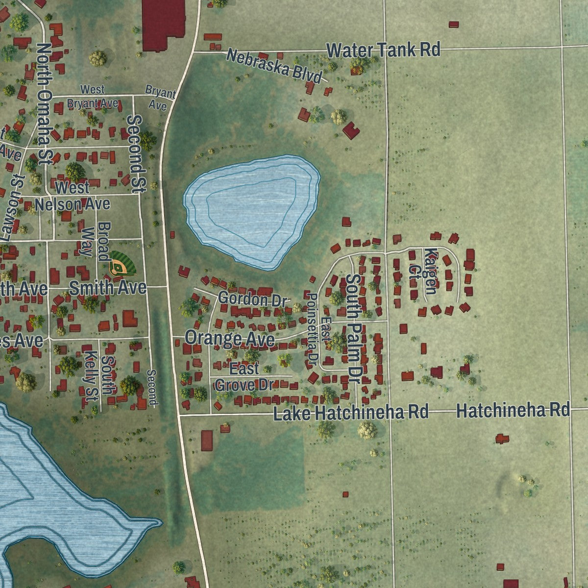 Close-up 2 of the Lake Hamilton, Florida map artwork