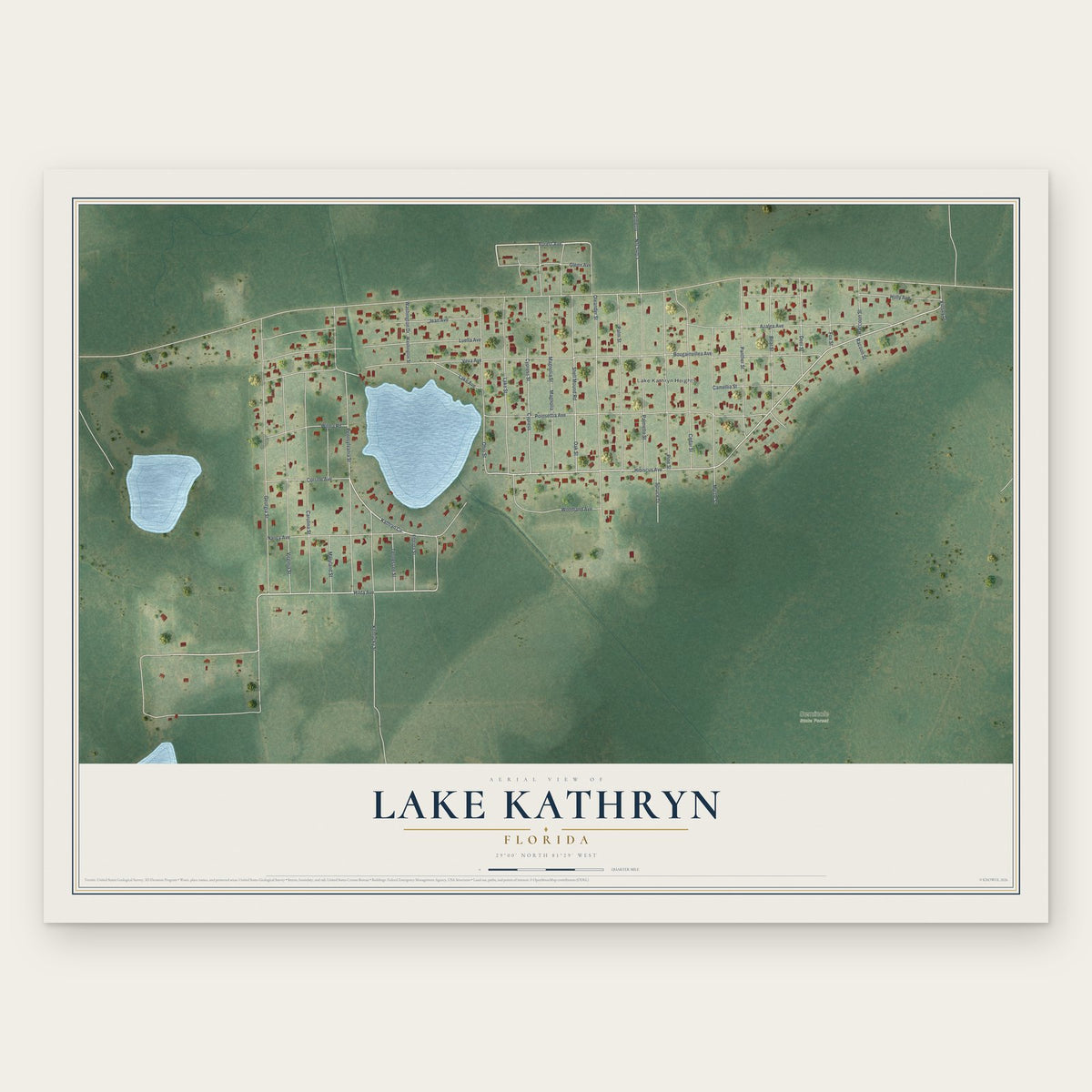 Lake Kathryn, Florida map print, the full design