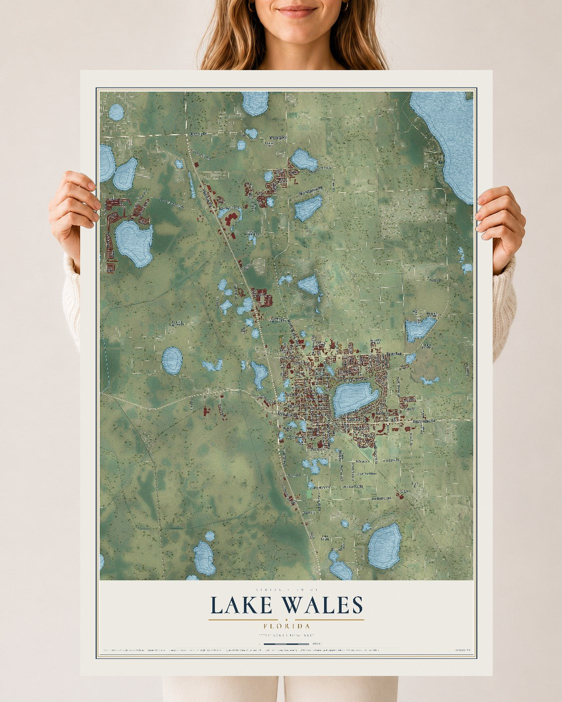 Lake Wales, Florida map print, 24" x 36" Archival Matte Print mockup