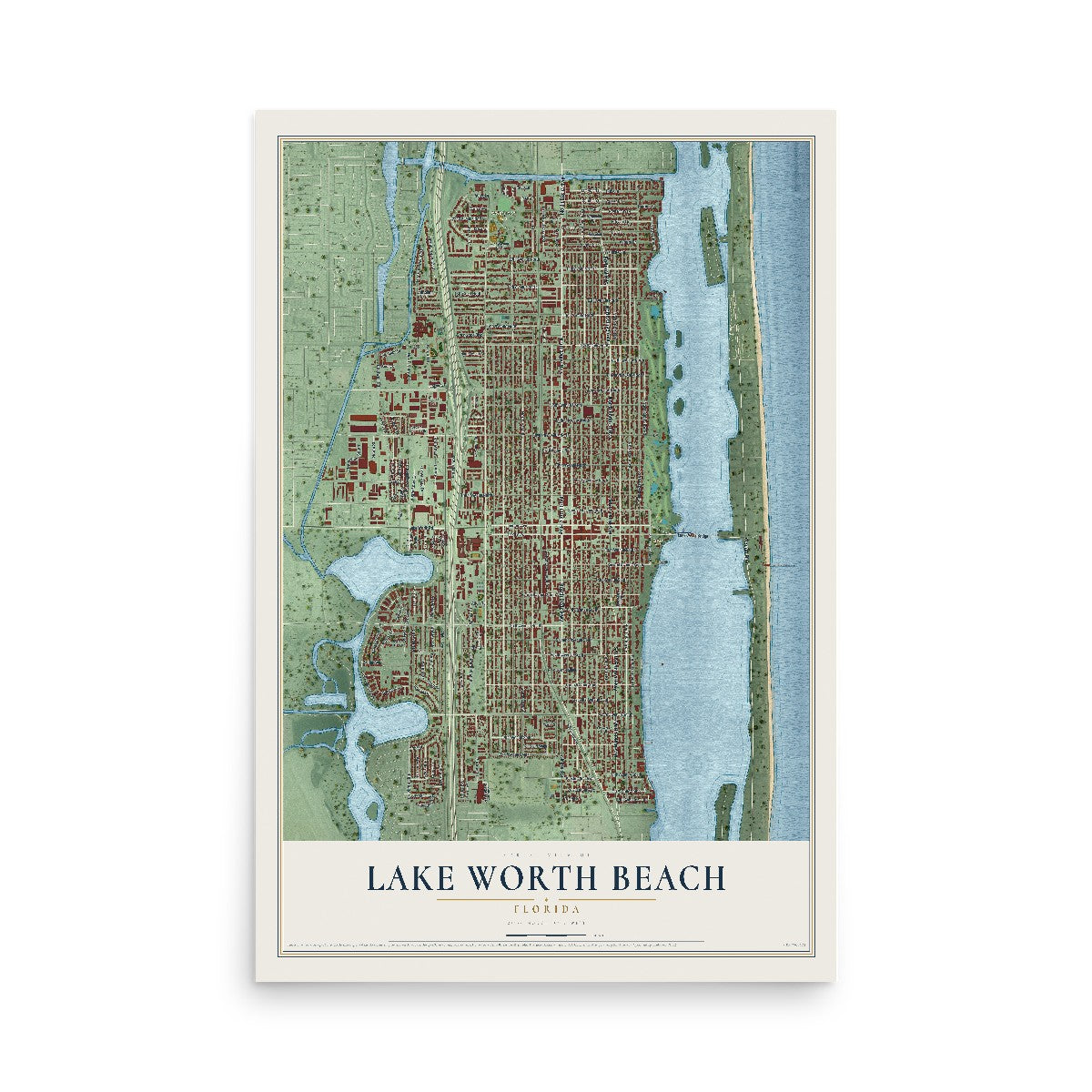 Lake Worth Beach, Florida map print, 12" x 18" Archival Matte Print mockup