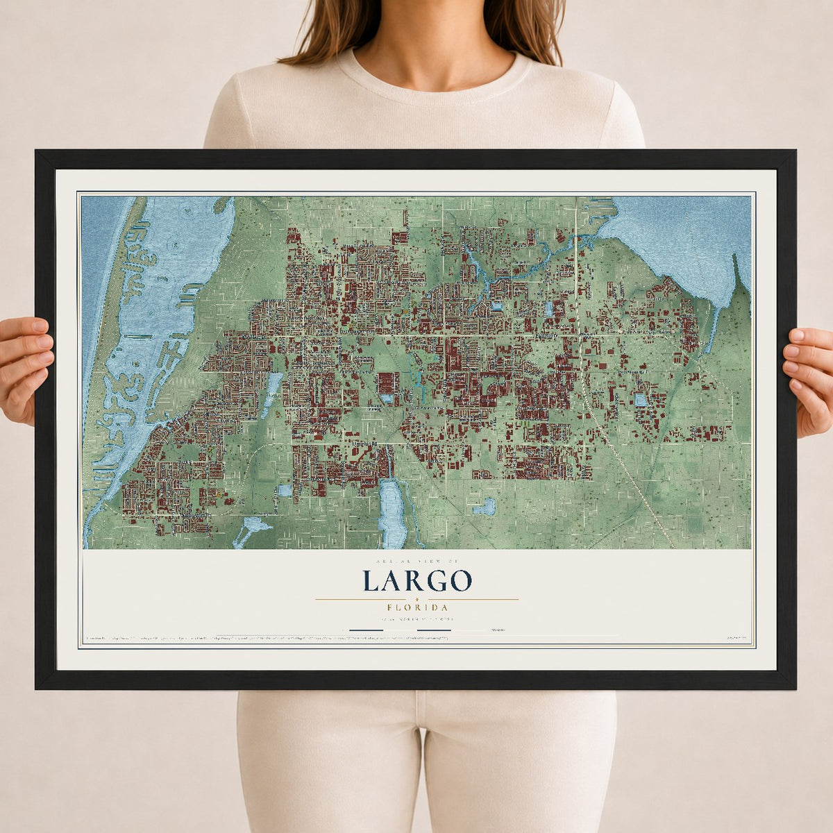 Largo, Florida map print, 18" x 24" W/ Black Ayous Wood Frame mockup