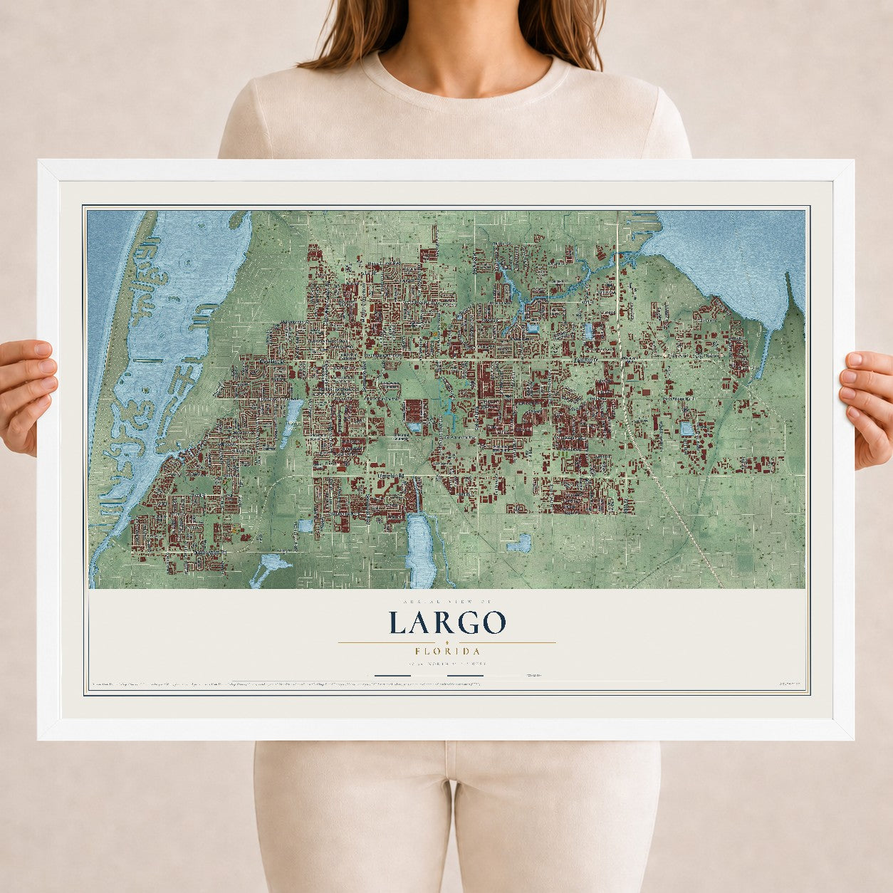 Largo, Florida map print, 18" x 24" W/ White Ayous Wood Frame mockup