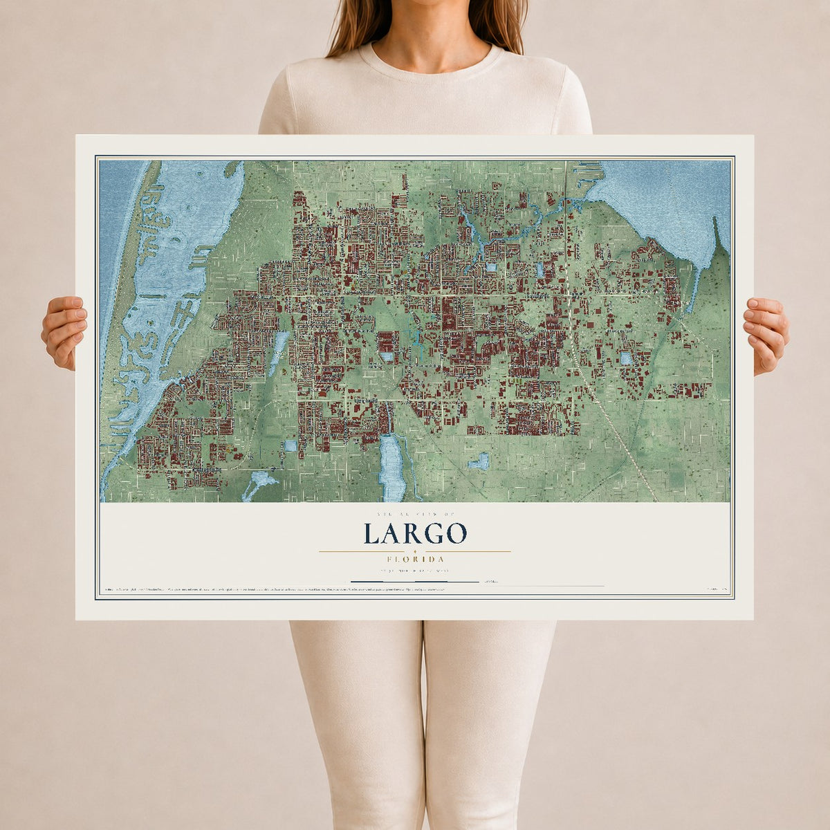 Largo, Florida map print, 24" x 36" Archival Matte Print mockup
