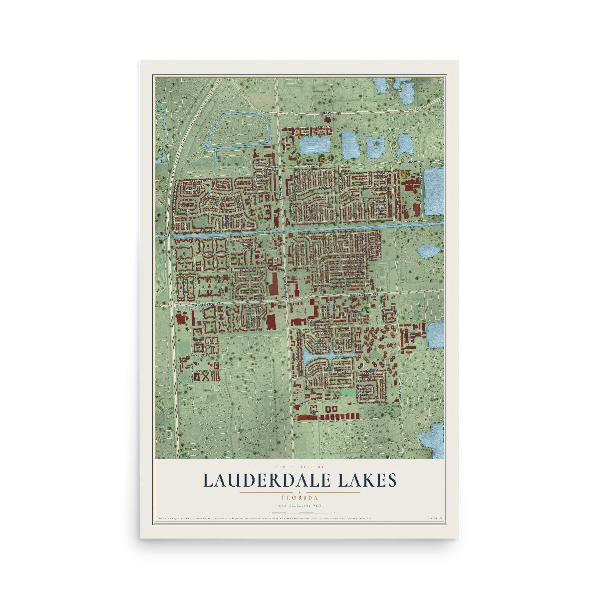 Lauderdale Lakes, Florida map print, 12" x 18" Archival Matte Print mockup