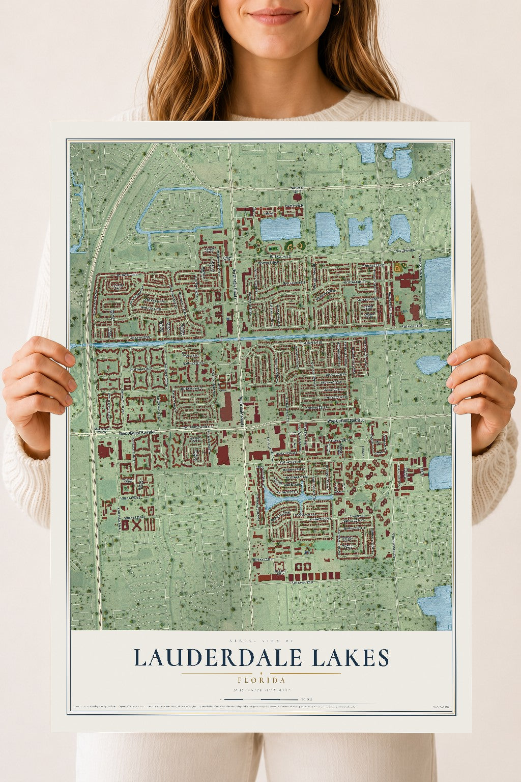 Lauderdale Lakes, Florida map print, 18" x 24" Archival Matte Print mockup