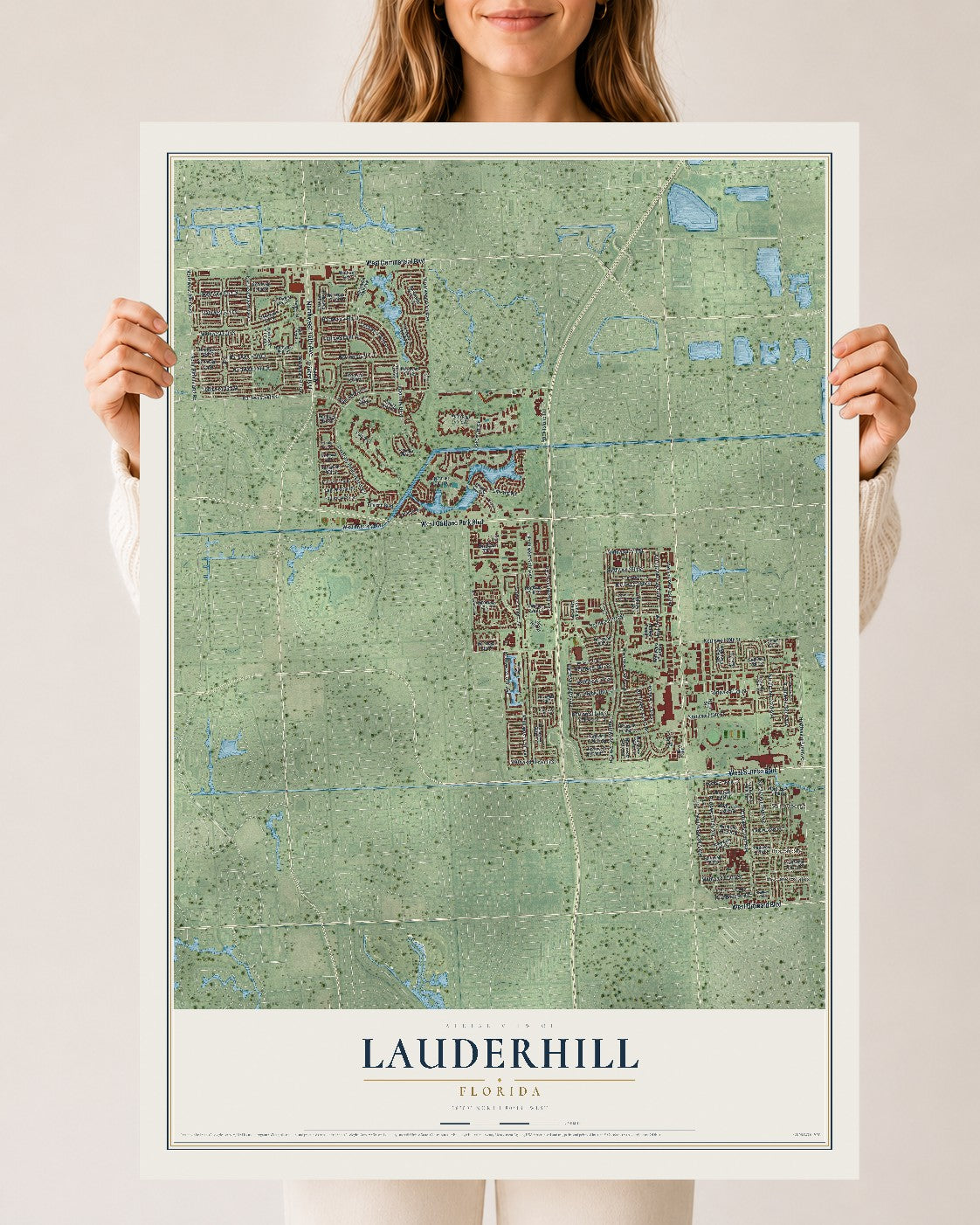 Lauderhill, Florida map print, 24" x 36" Archival Matte Print mockup