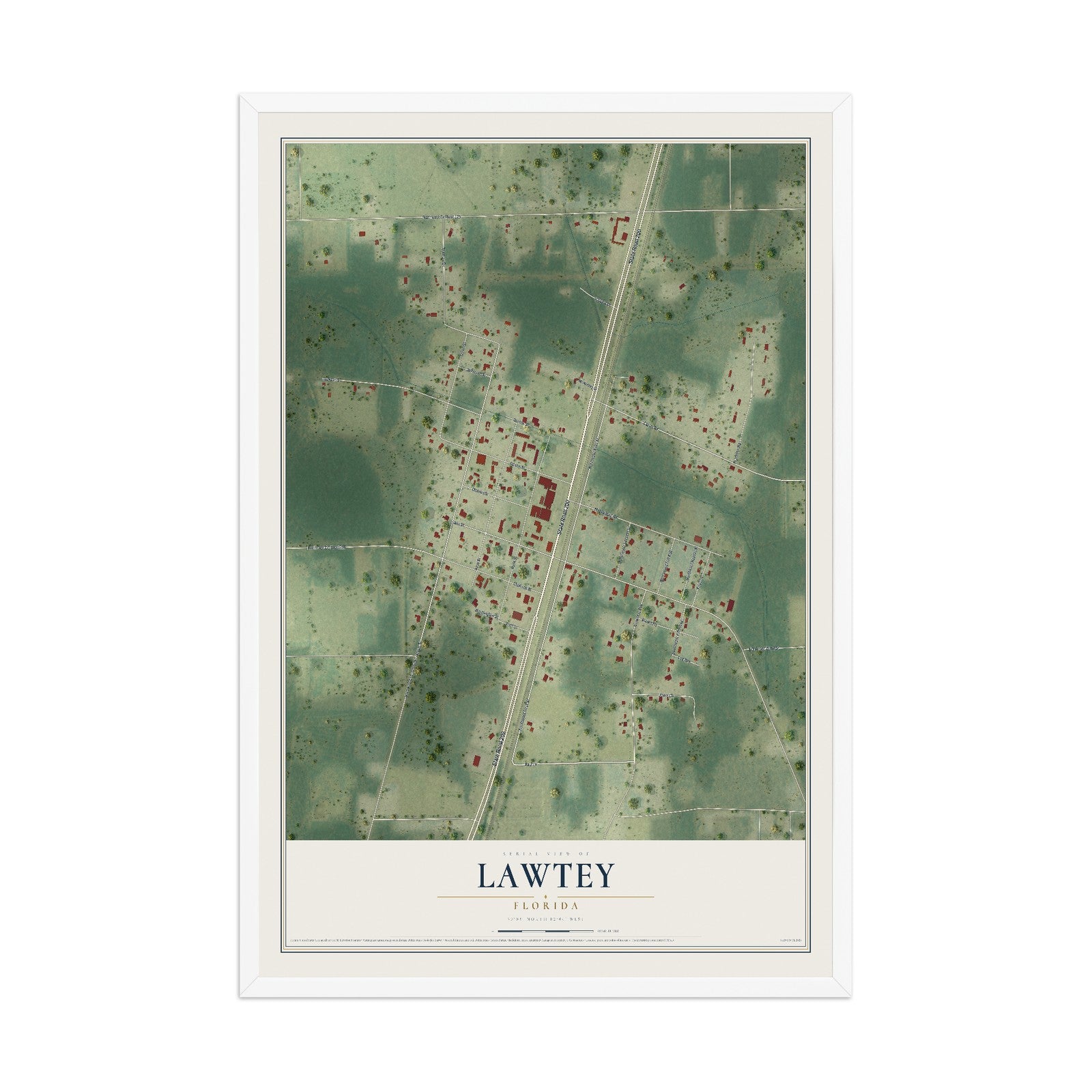 Lawtey, Florida map print, 12" x 18" W/ White Ayous Wood Frame mockup